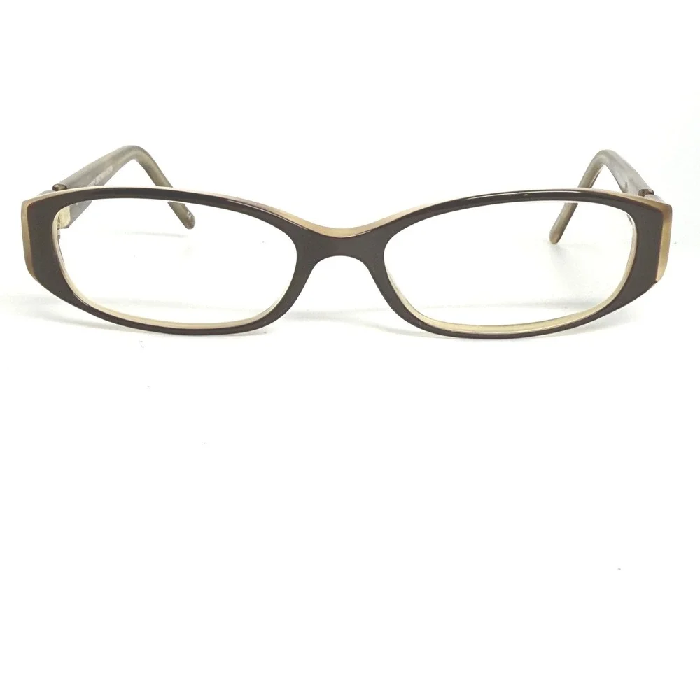 Cole Haan CH902 Brown Horn Eyeglasses Frames Italy 135mm Oval Womens Brown 21507